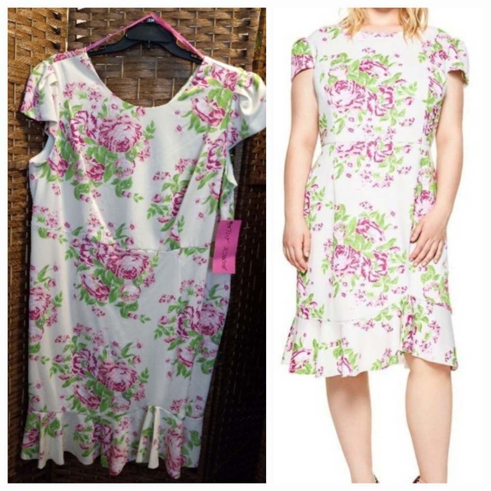 Betsey Johnson Plus Size Floral Bouquet Cocktail Dress - Picture 3 of 11